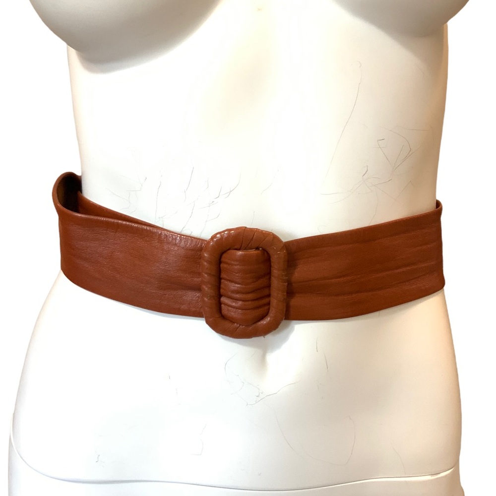 Caramel Brown Leather Adjustable Belt Up to 34" Long